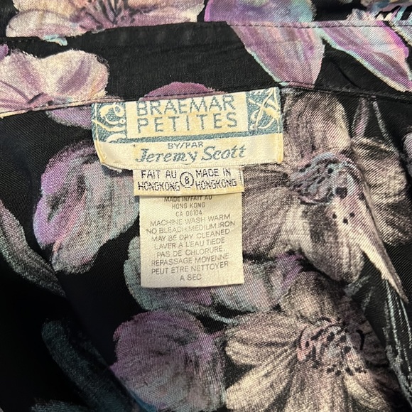 ⚡️SOLD⚡️VINTAGE 80s Jeremy Scott Braemar Black Floral Print Button Up Shirt - Picture 8 of 8
